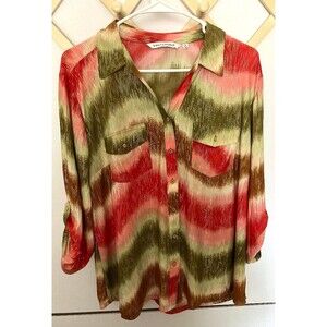 Emily Daniels Women’s XL Multicolor Sequin Blouse Shirt Roll Tab Sleeve